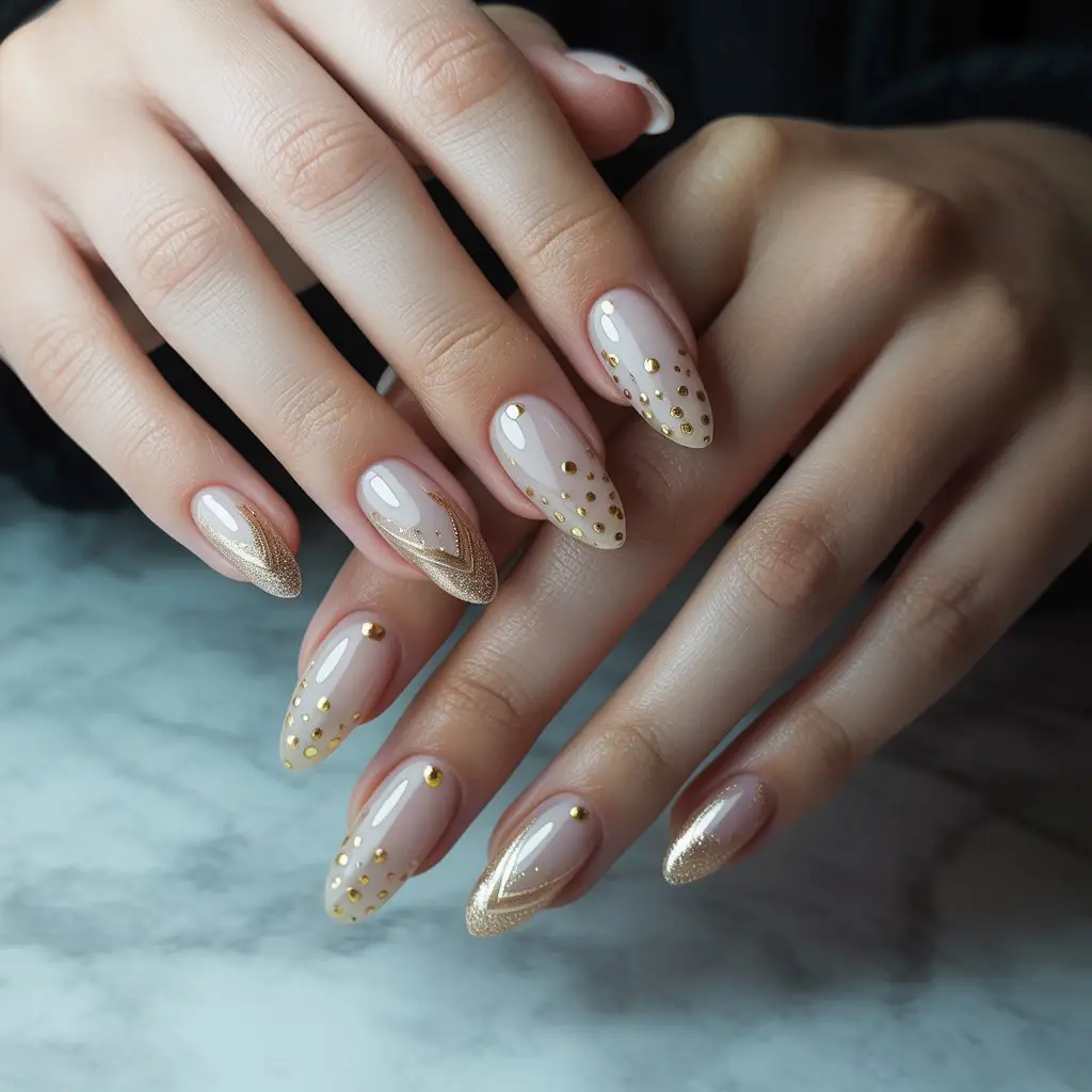 Golden Dot Accent Nails
