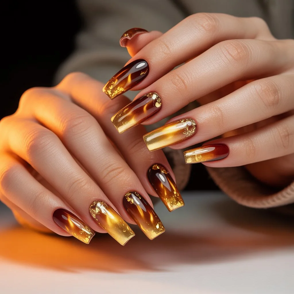 Golden Ember Aura Glow Nails