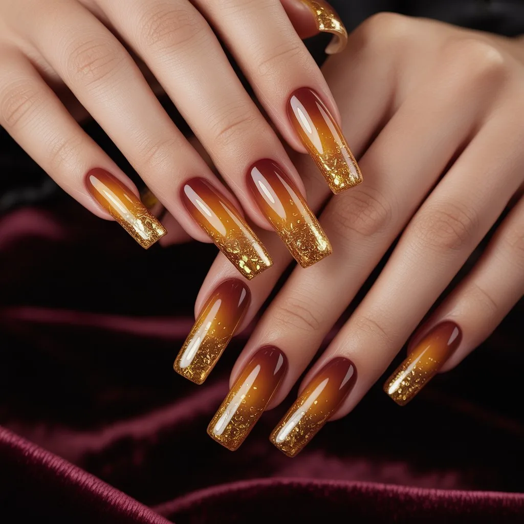 Golden Ember French Fade Nails