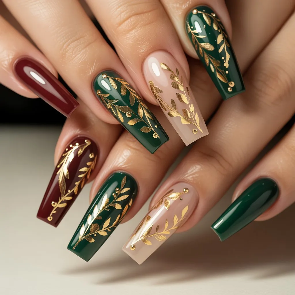 Golden Garland Gel Art Nails