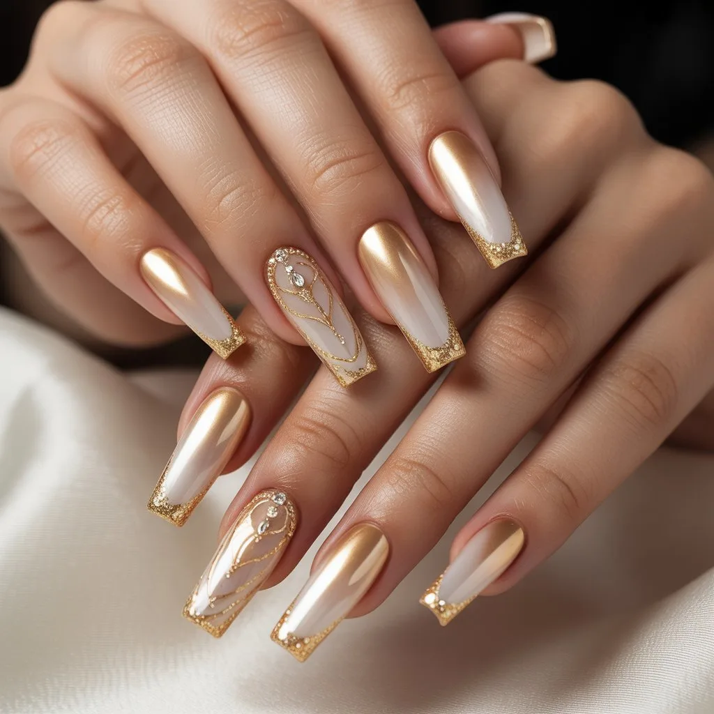 Golden Halo Glow Nails