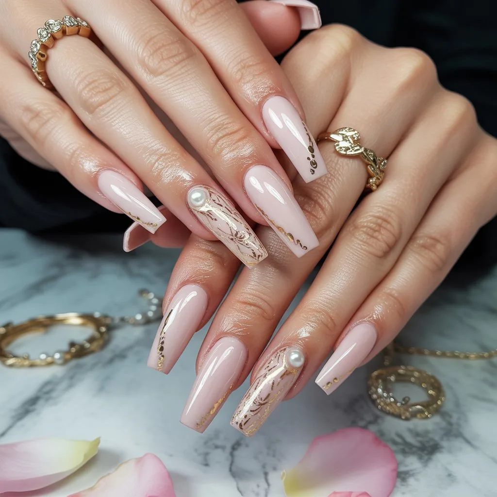 Golden Lace Accent Nails