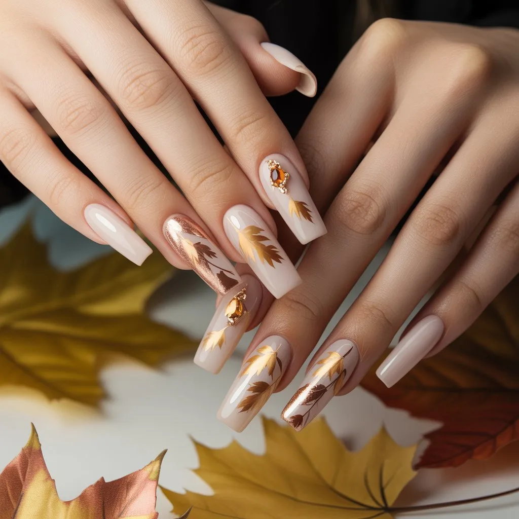 Golden Maple Accent Nails
