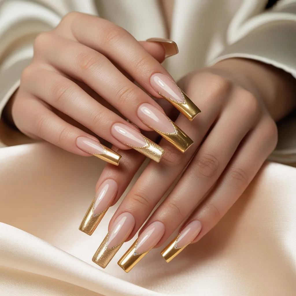 Golden Micro-French Bridal Tips Nail