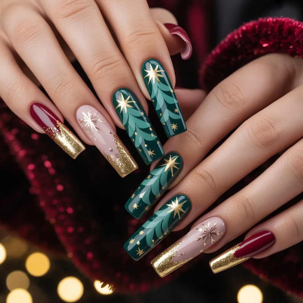 Golden Star Tree Tips Nail