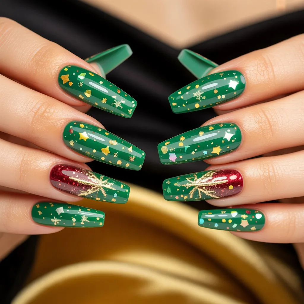 Green Confetti Party Nails