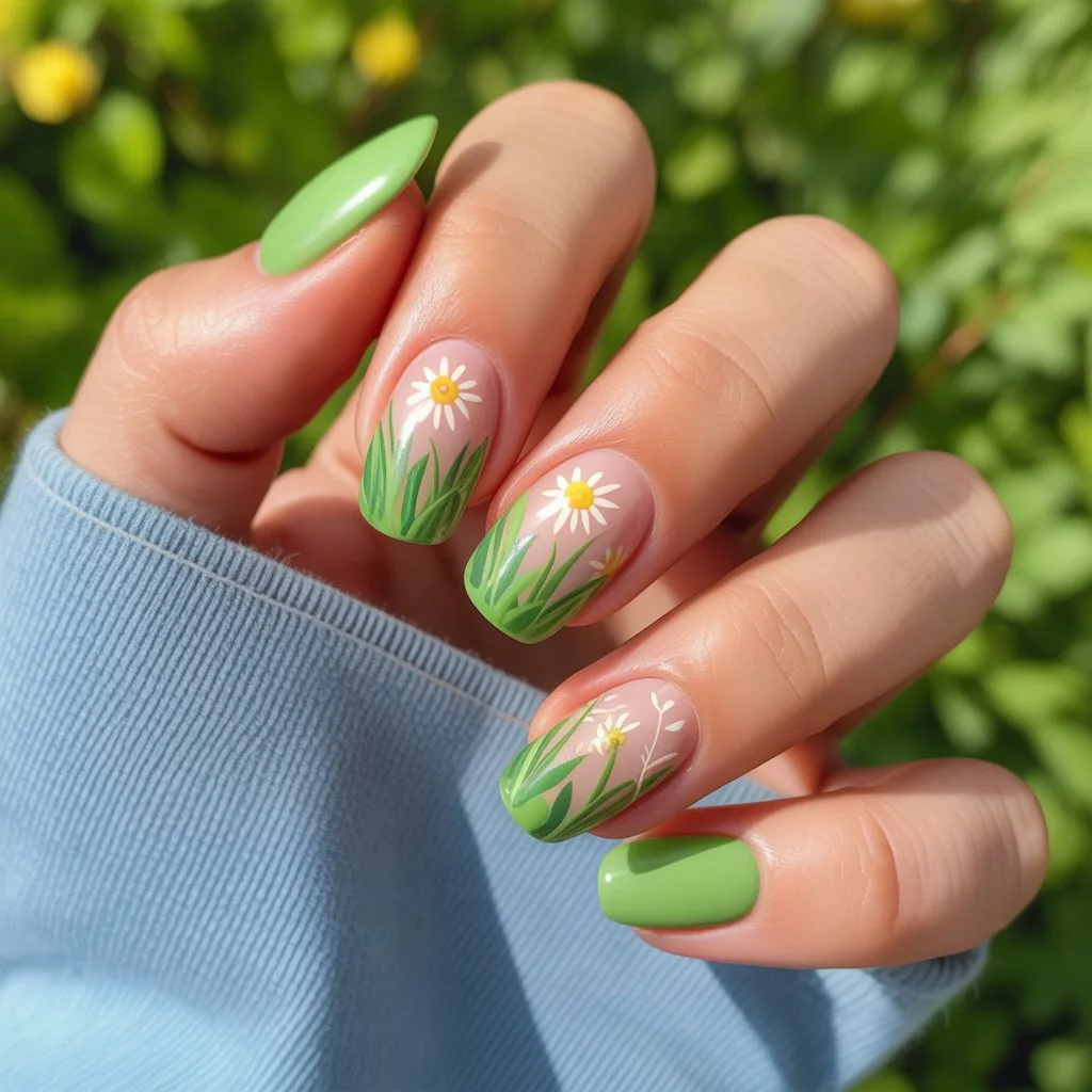 Green Meadow Accent Nails