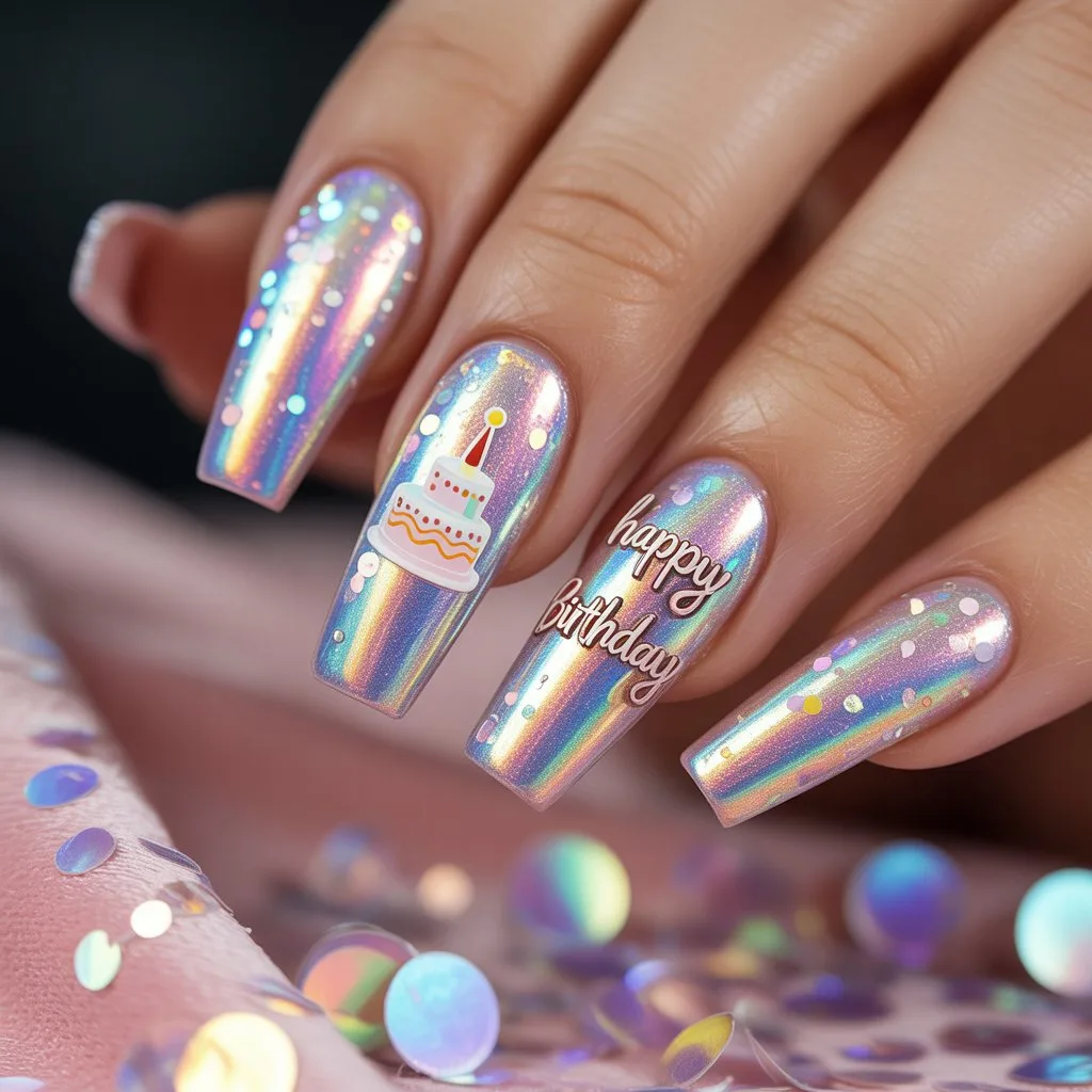 Holographic Birthday Shine Nails