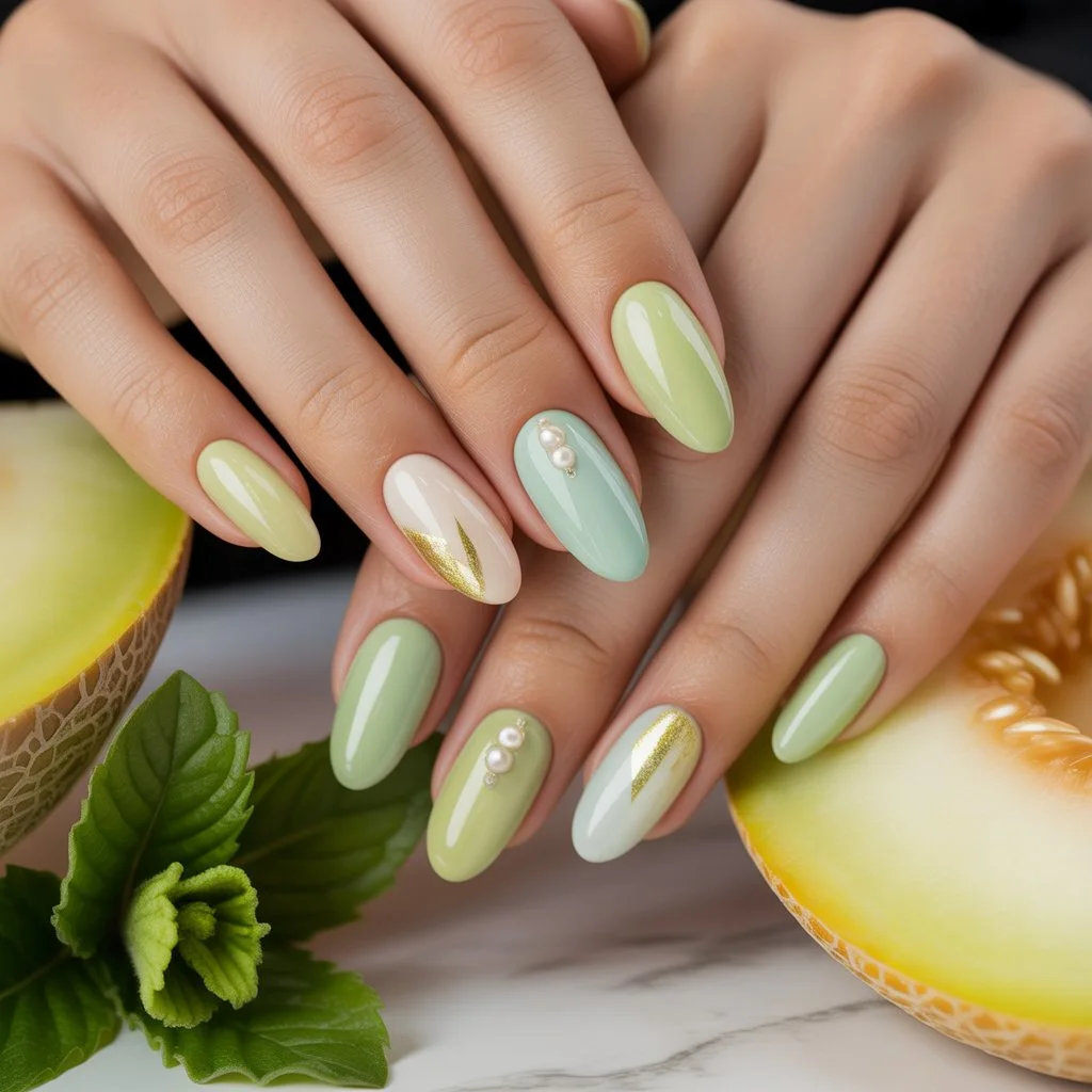 Honeydew Mint Almond Nails