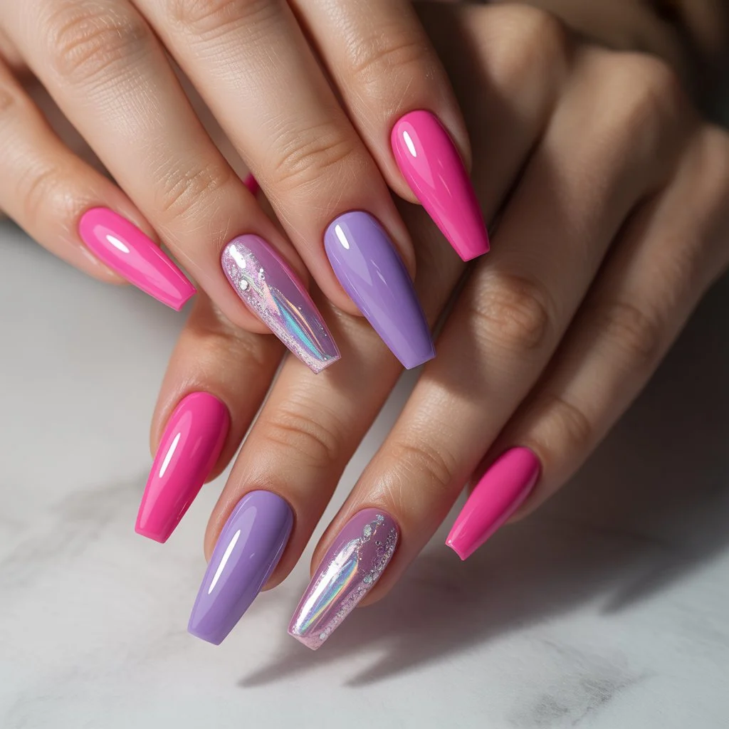 Hot Pink-to-Lavender Ombre Nails