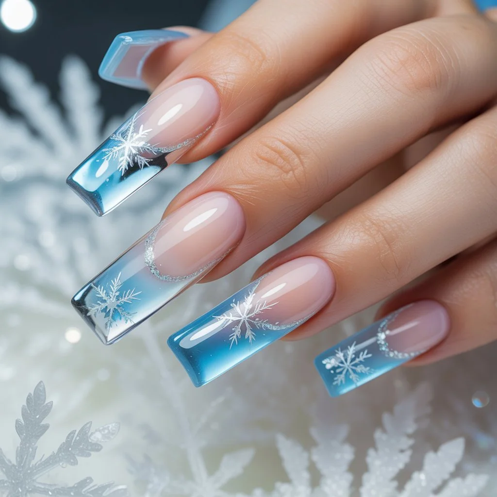 Ice-Blue Glass French Tips Nail