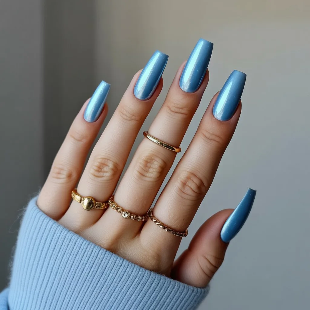 Icy Blue Chrome Gel Nails