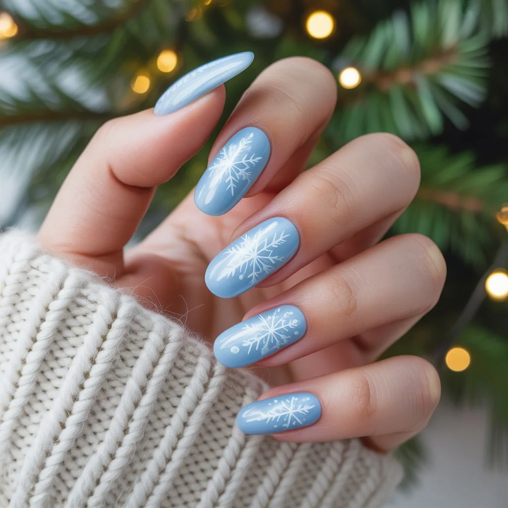 Icy Blue Cute Christmas Nails
