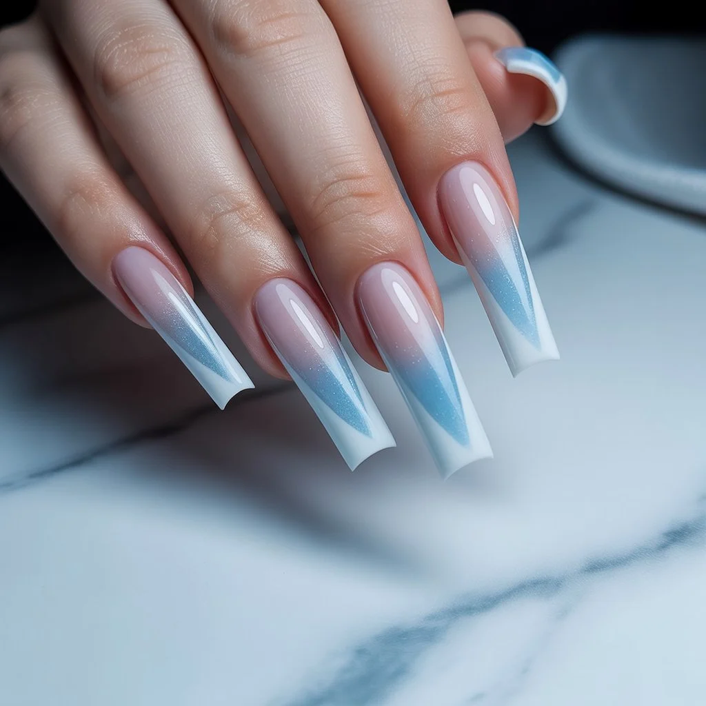 Icy Blue French Fade Nails