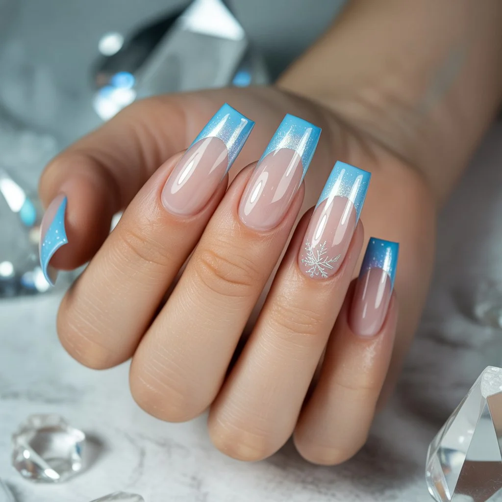 Icy Blue French Glow Tips Nail