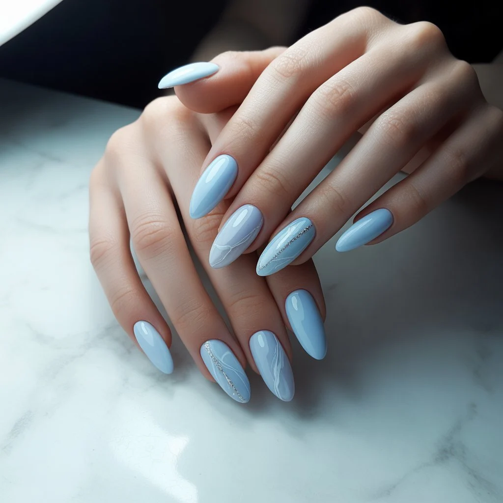 Icy Pastel Blue Gel Nails