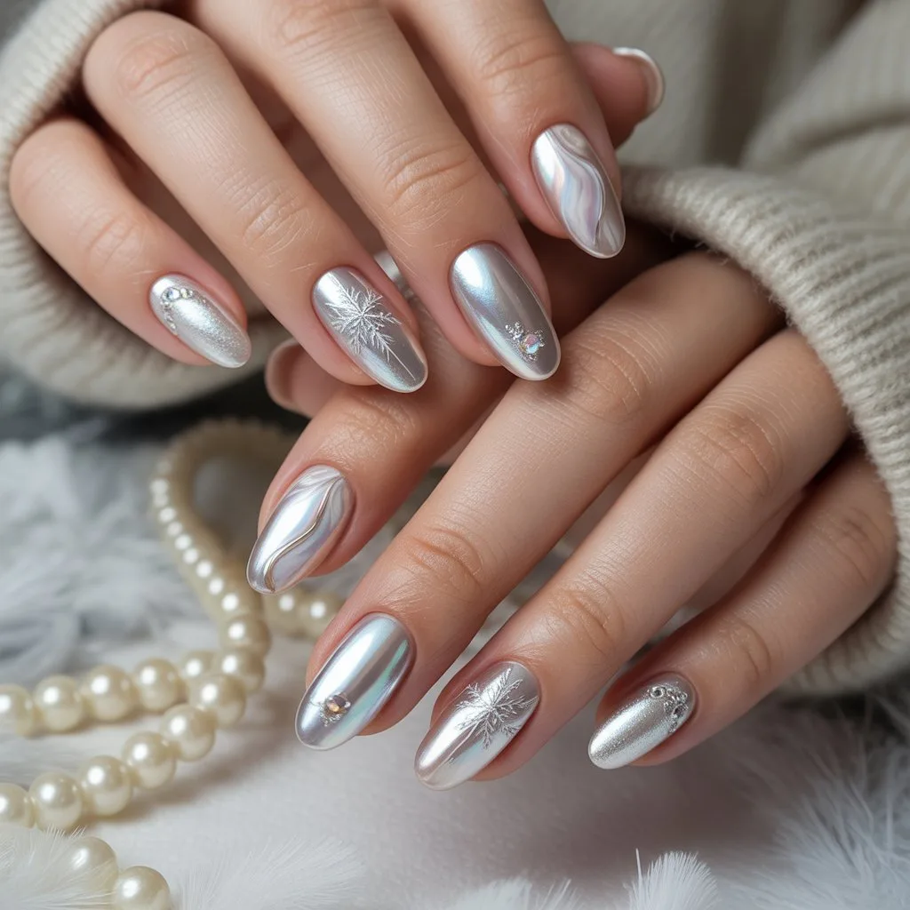 Icy Pearl Silver Nails