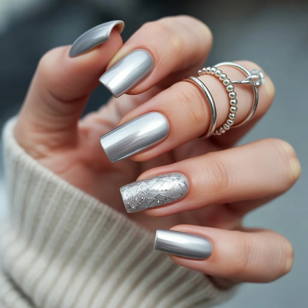 Icy Silver Chrome Nails