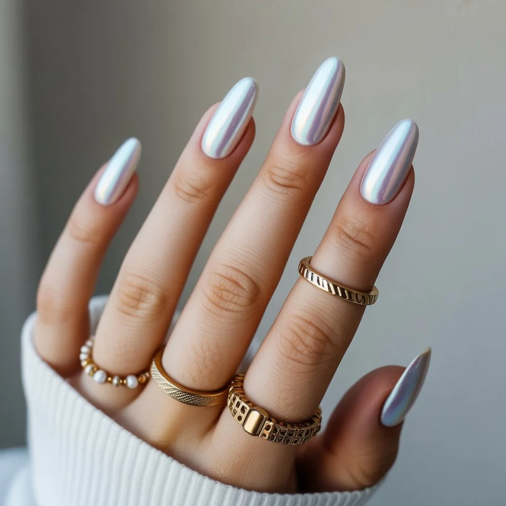 Iridescent Pearl Gel Nails
