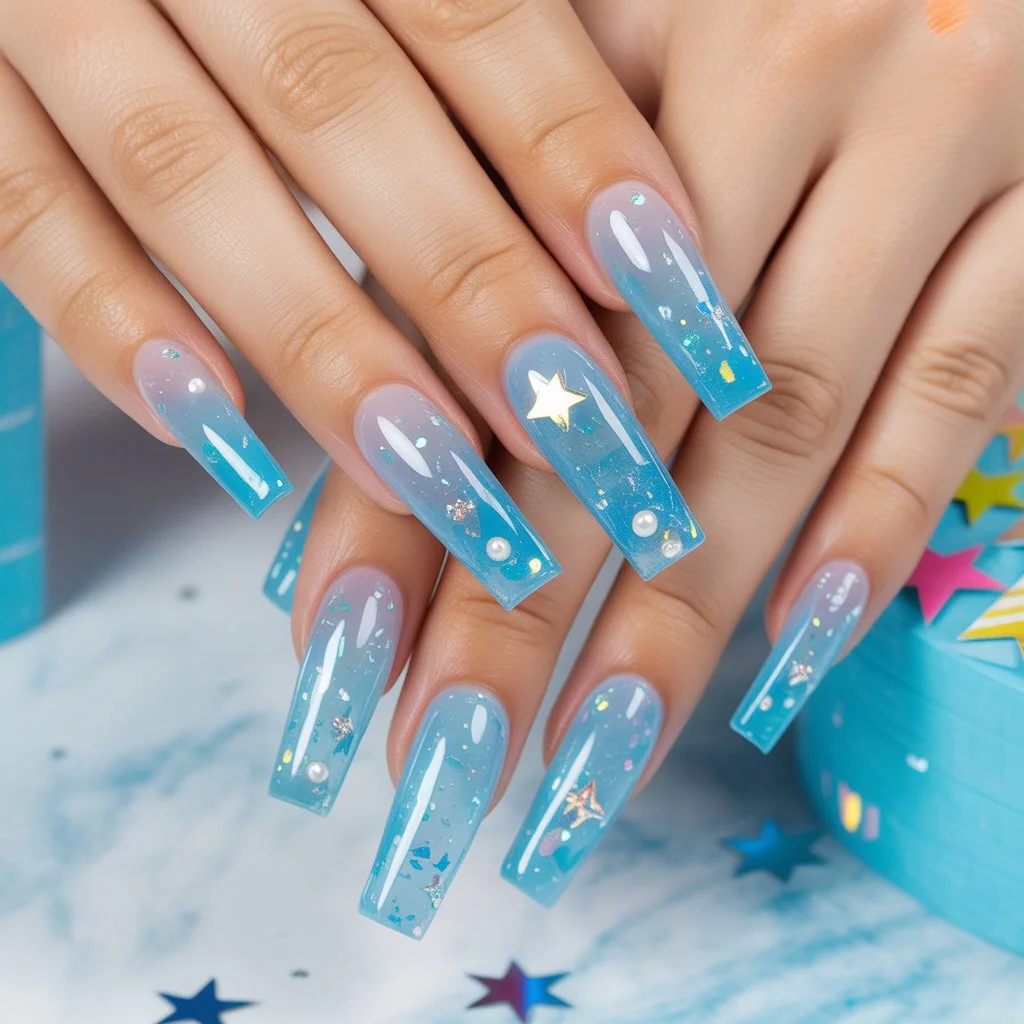Jelly Blue Birthday Shine Nails