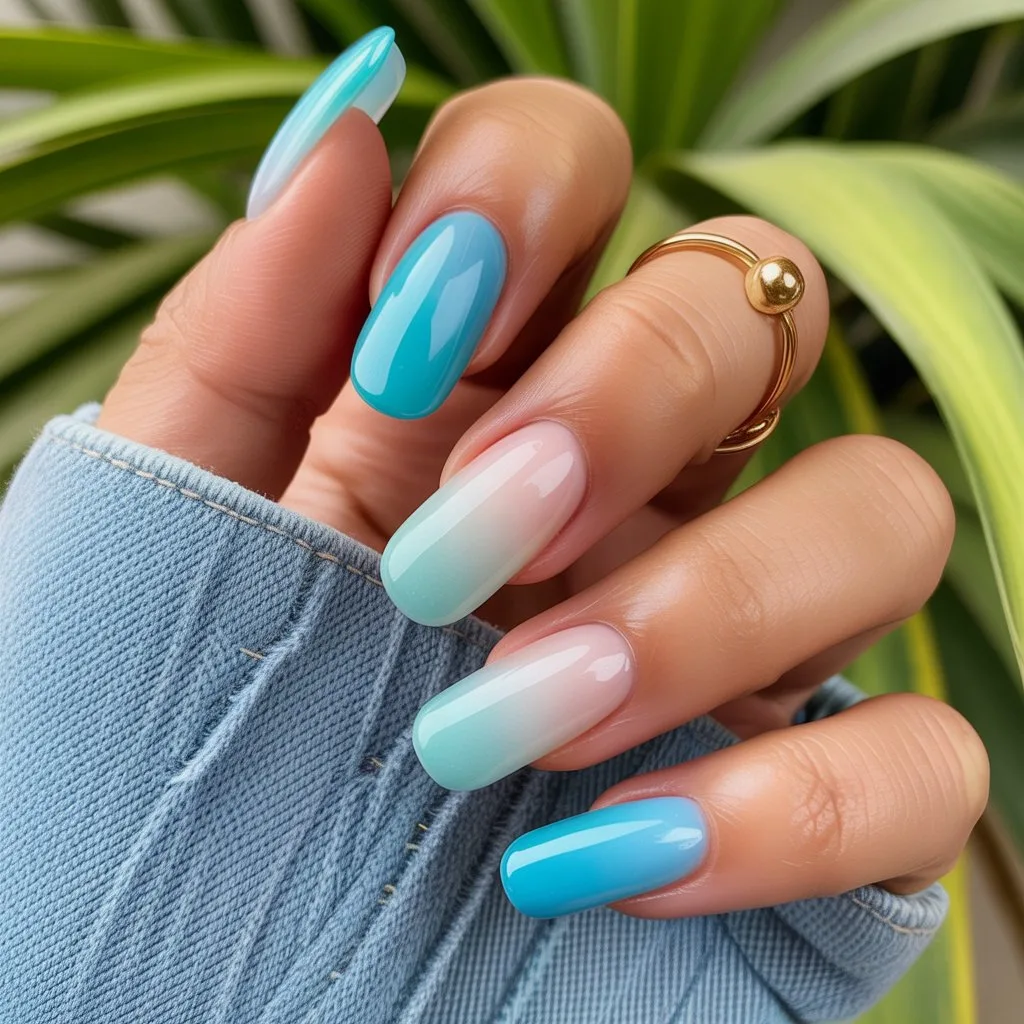 Jelly Blue-to-Clear Ombre Nails