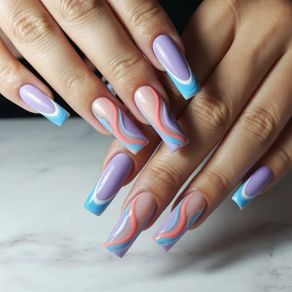 Lavender Sky Wave Nails