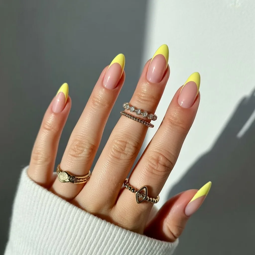 Lemon Ice French Almond Tips Nail
