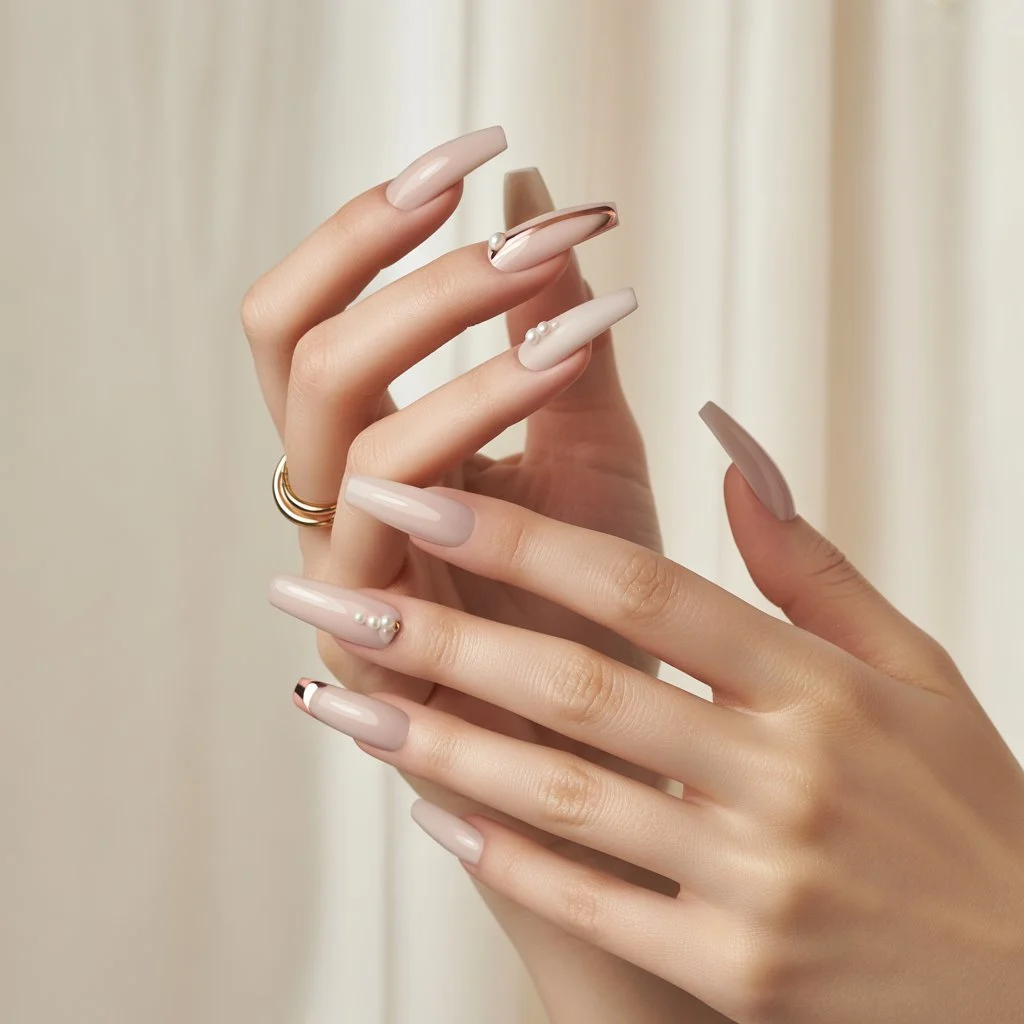 Light Nude Beige Gel Nails