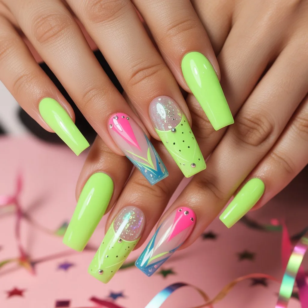 Lime Neon Party Nails