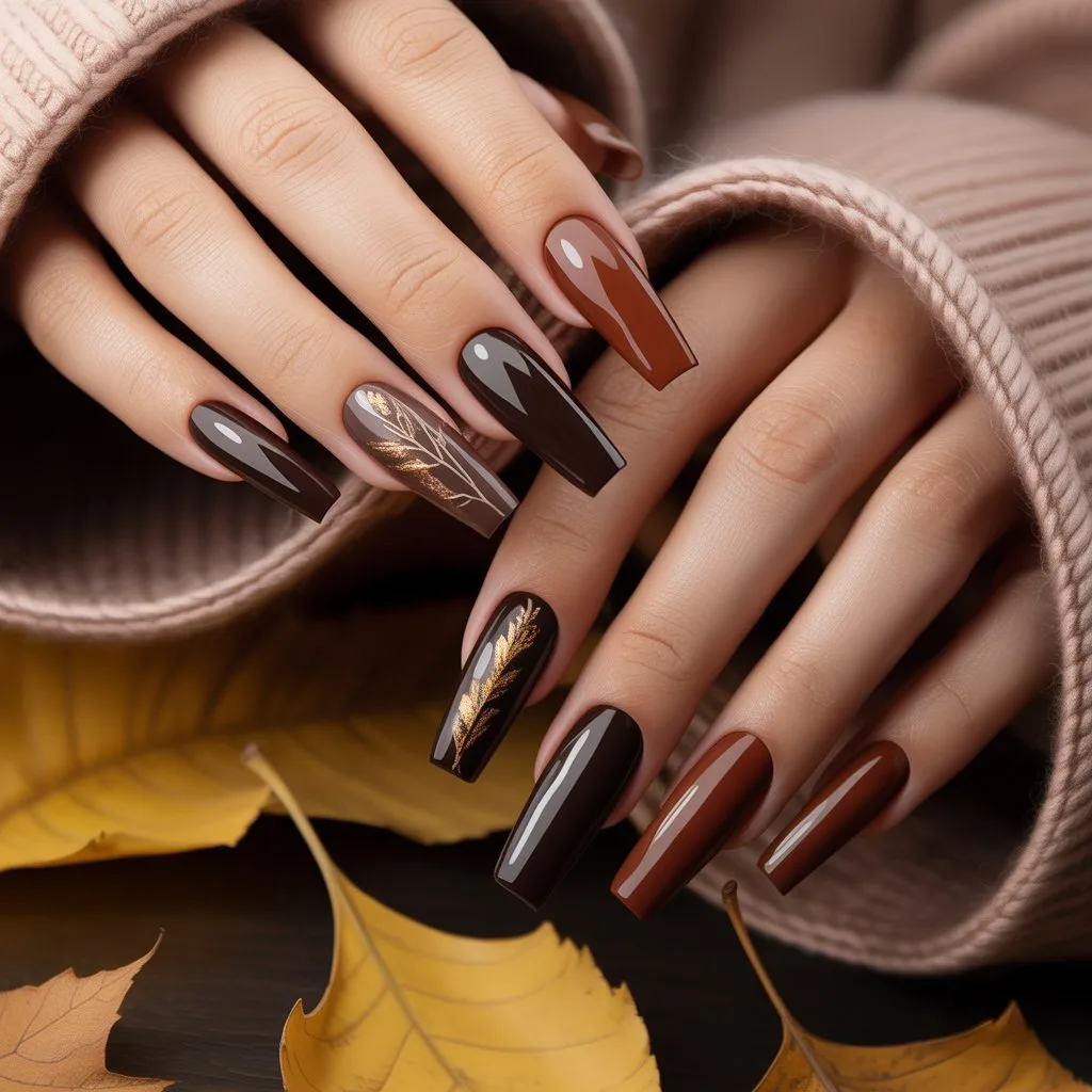 Long Espresso Brown Nails