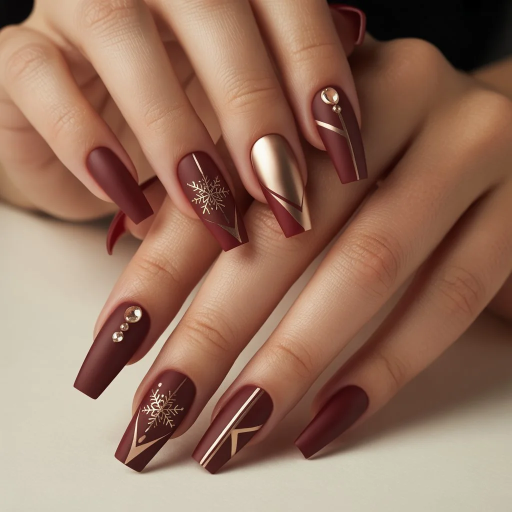 Matte Burgundy Modern Nails