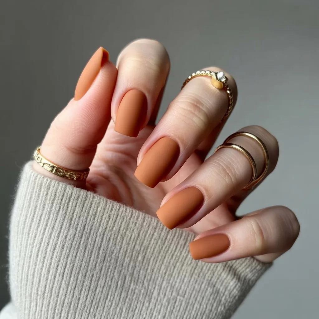 Matte Caramel Latte Nails