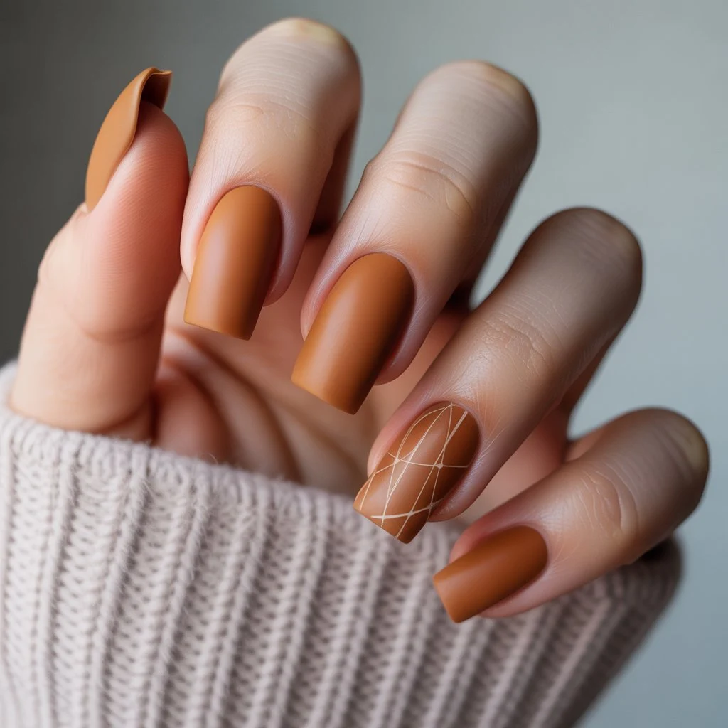 Matte Caramel Square Nails