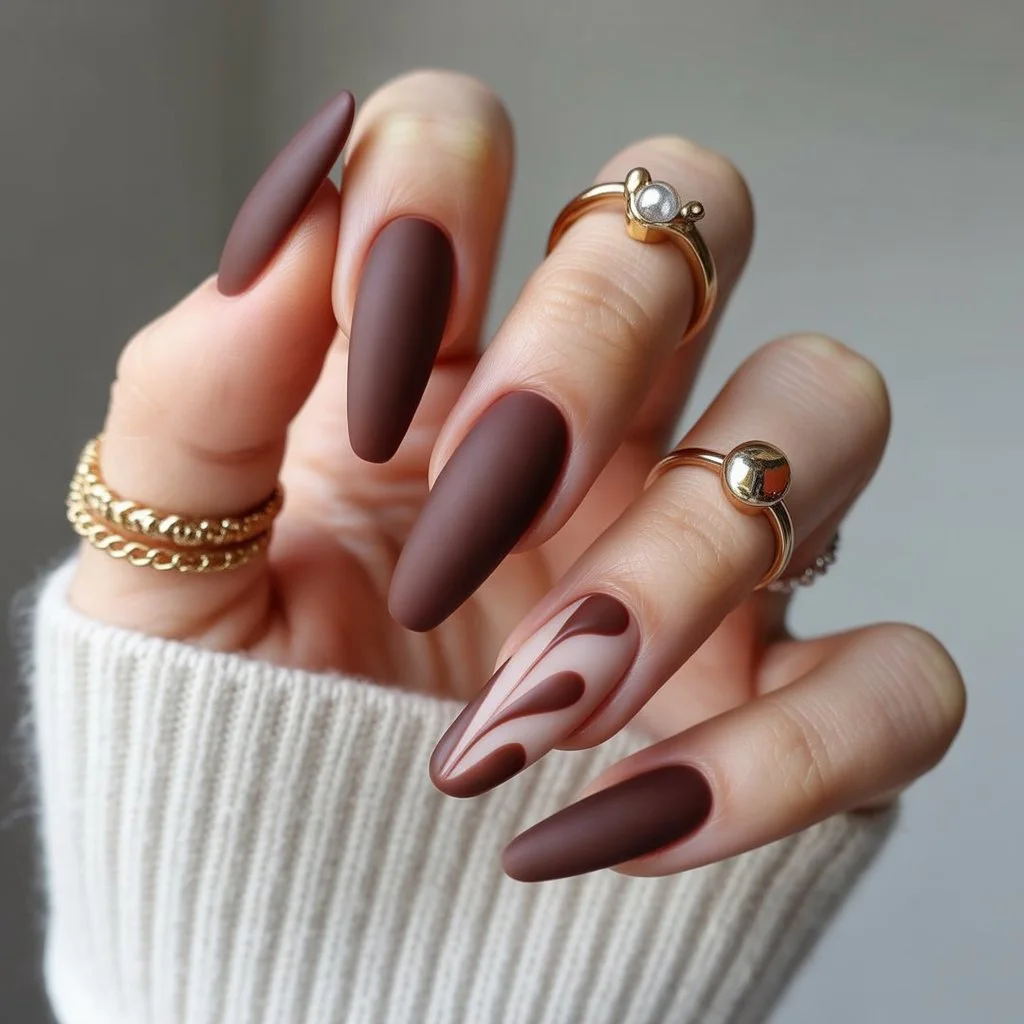 Matte Chocolate Velvet Nails