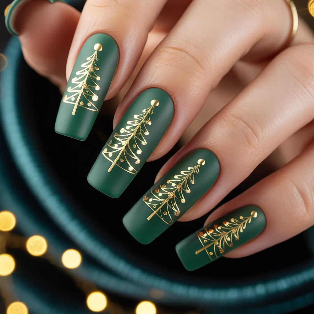 Matte Forest Green Tree Nails