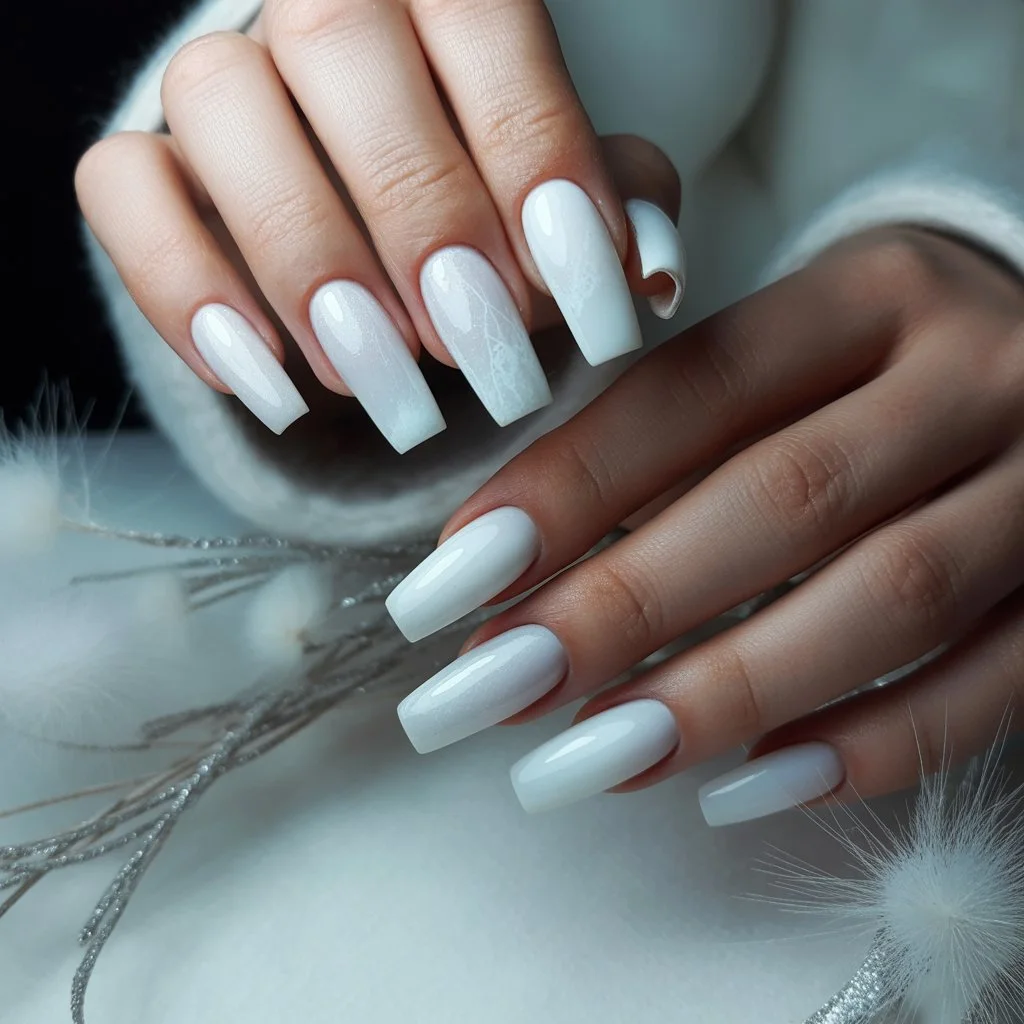 Matte Frosted White Nails