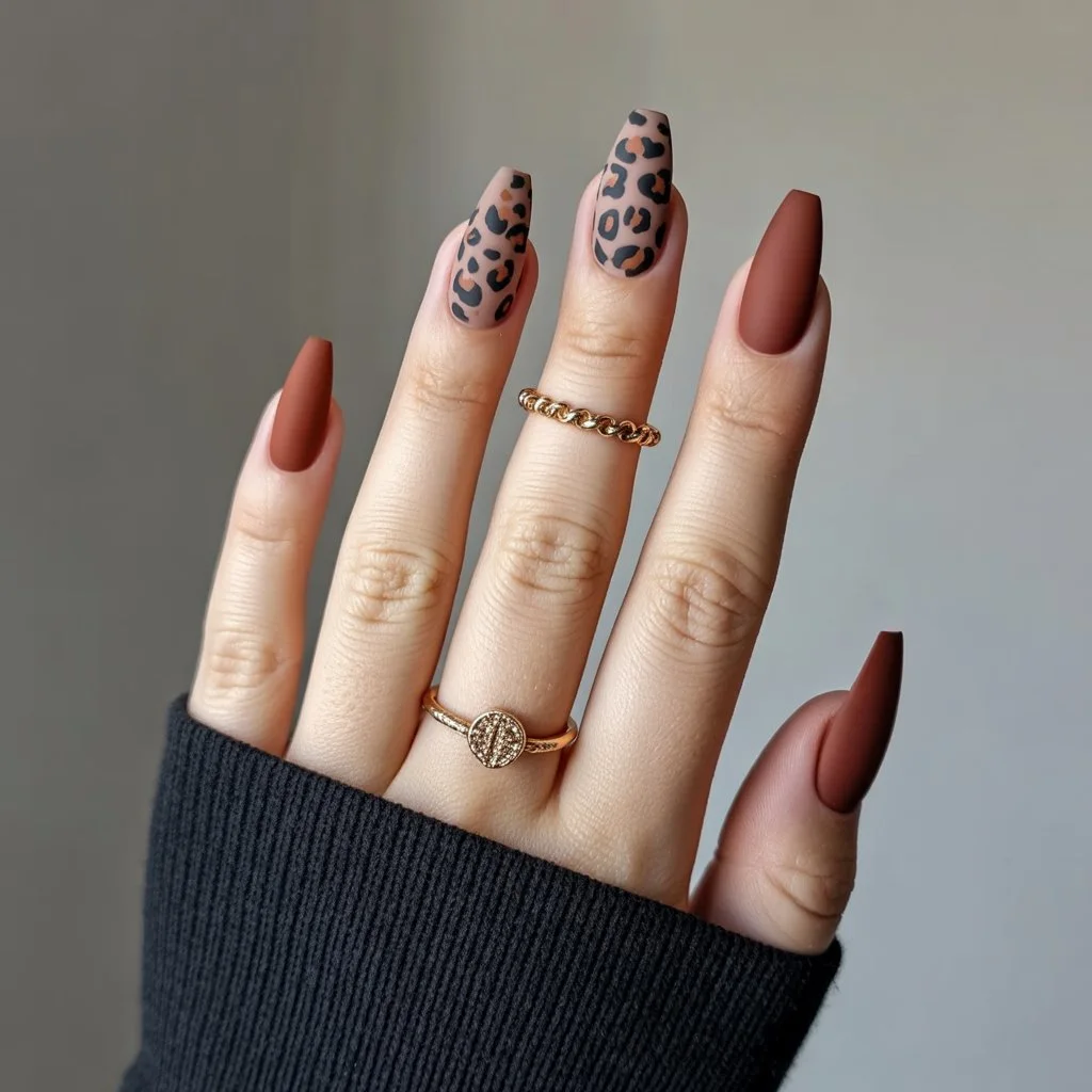Matte Mocha Cheetah Nails