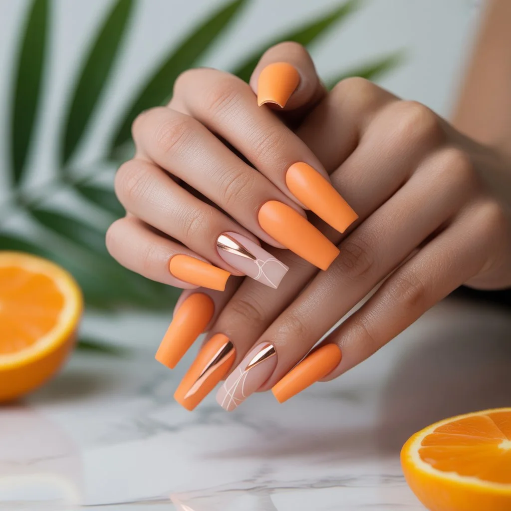 Matte Papaya Orange Nails