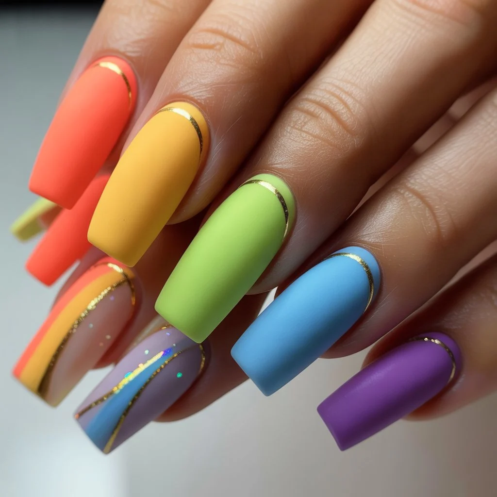 Matte Rainbow Pop Nails