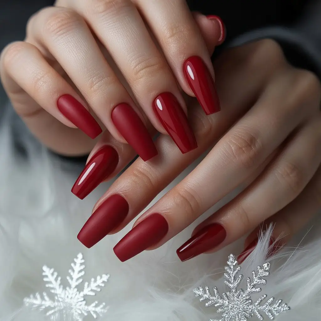 Matte Red with Gloss Tips Nail