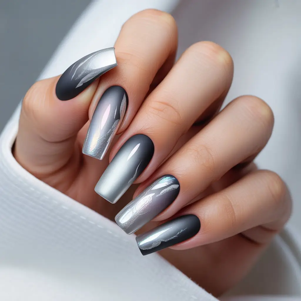 Matte Silver Soft Frost Nails