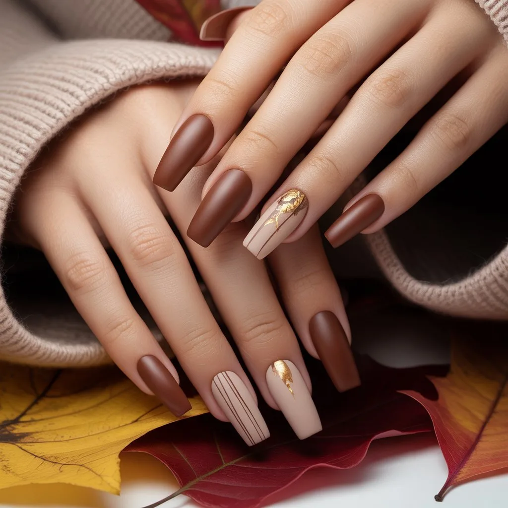 Matte Walnut Brown Nails