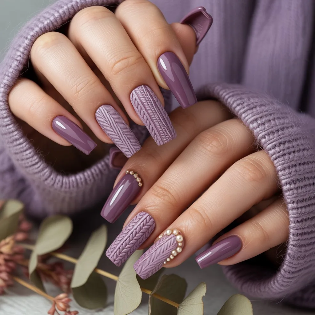 Mauve Sweater Texture Nails