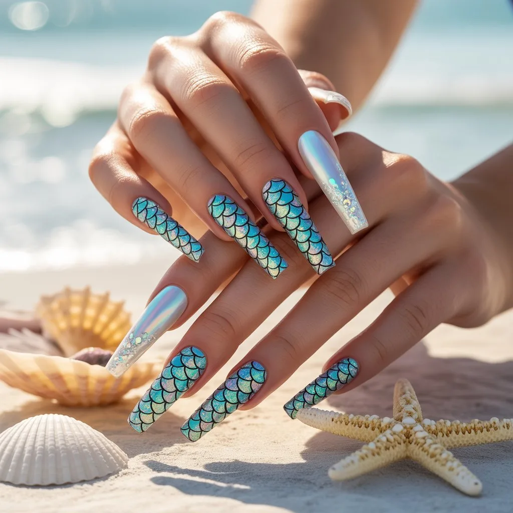 Mermaid Scale Glitter Nails
