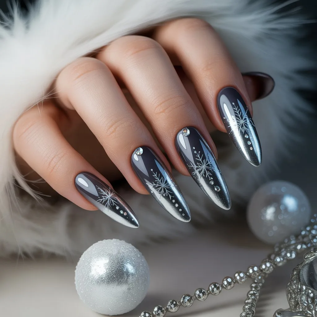 Metallic Grey Winter Nails