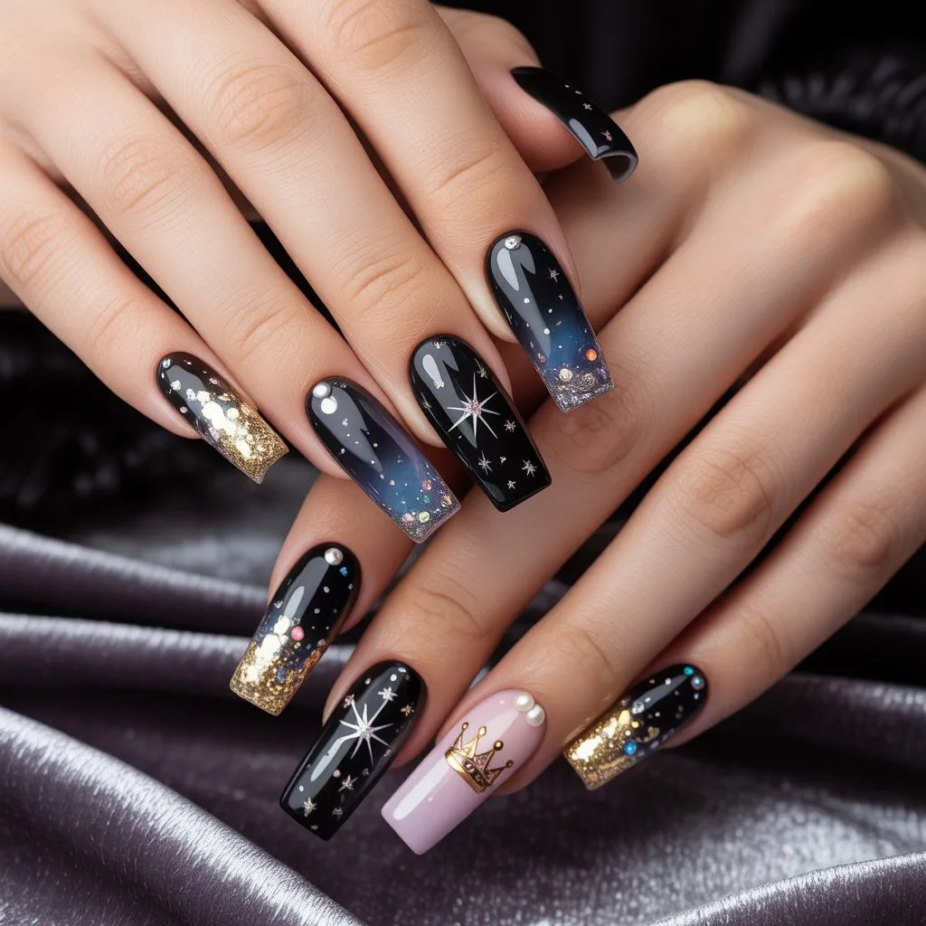 Midnight Glam Birthday Nails