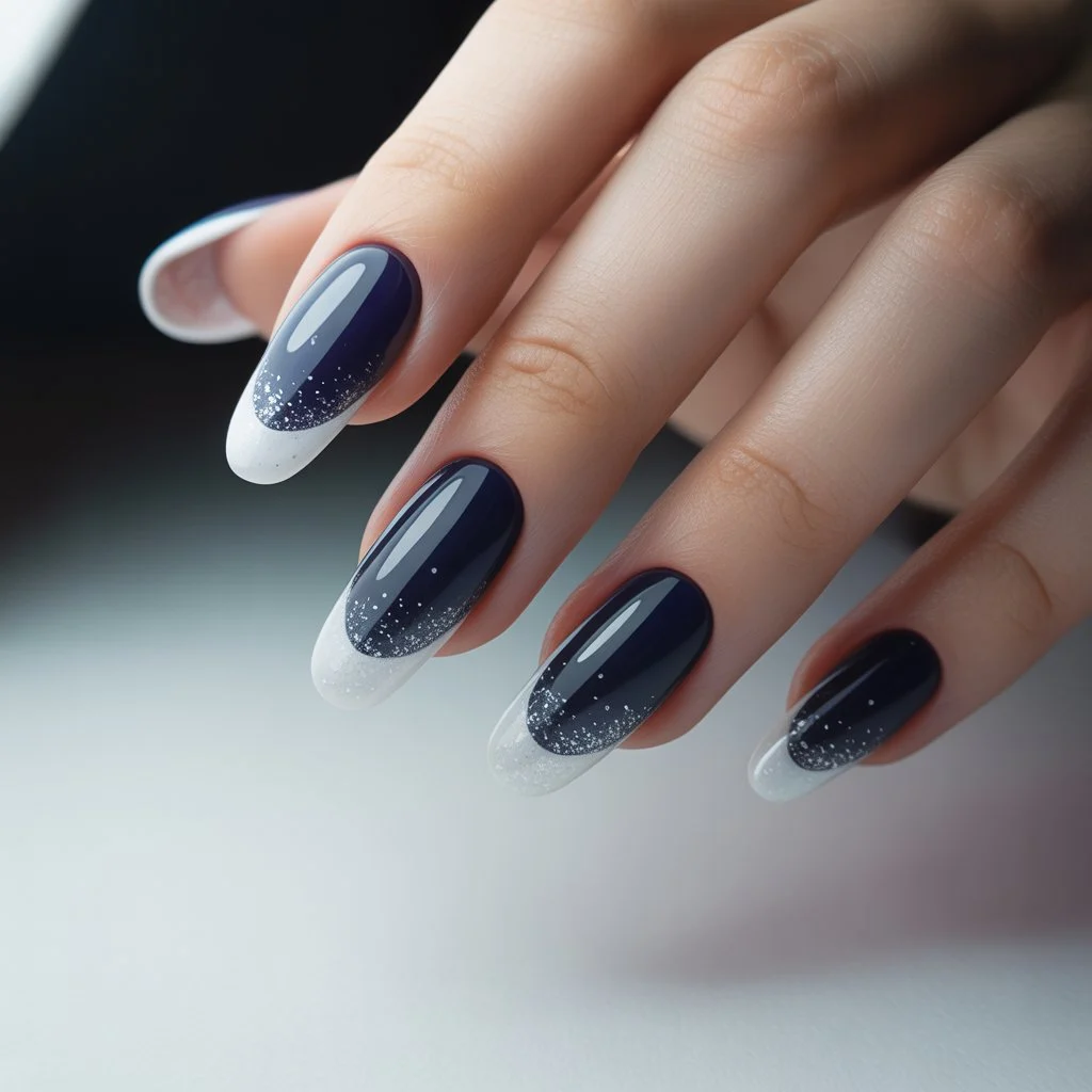 Midnight Snow French Tips Nail