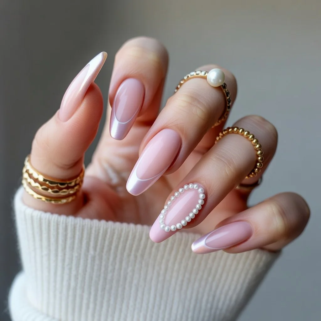 Milky Pink Birthday Pearls Nail