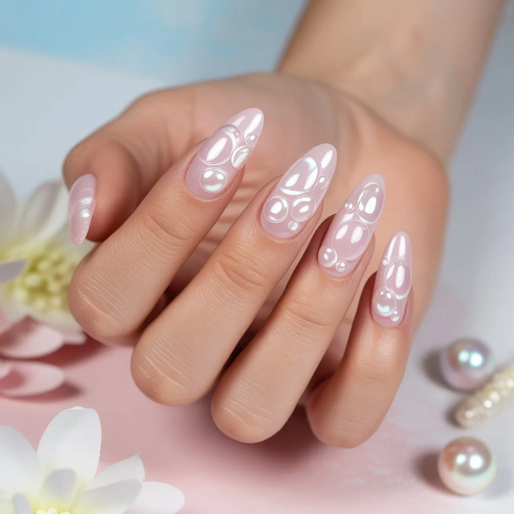 Milky Pink Bubble Gel Nails