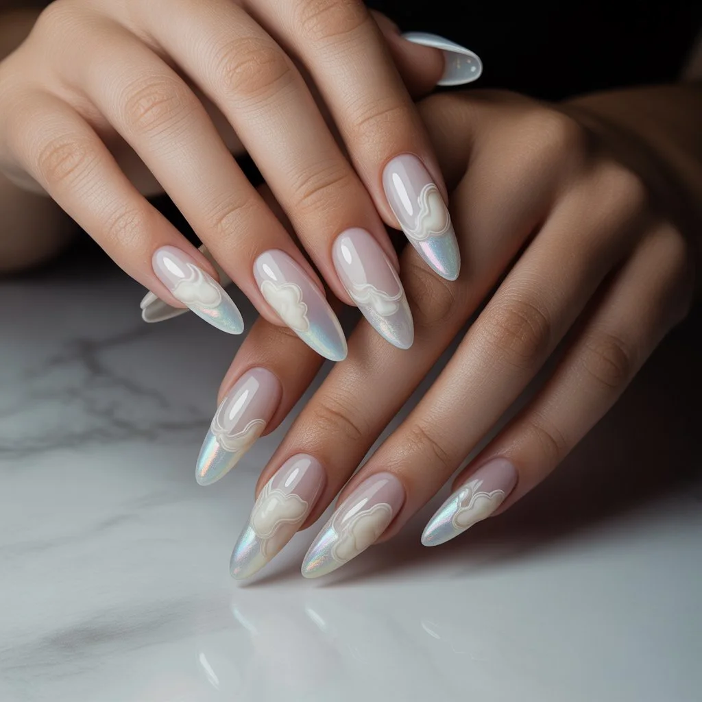 Milky White Cloud Nails